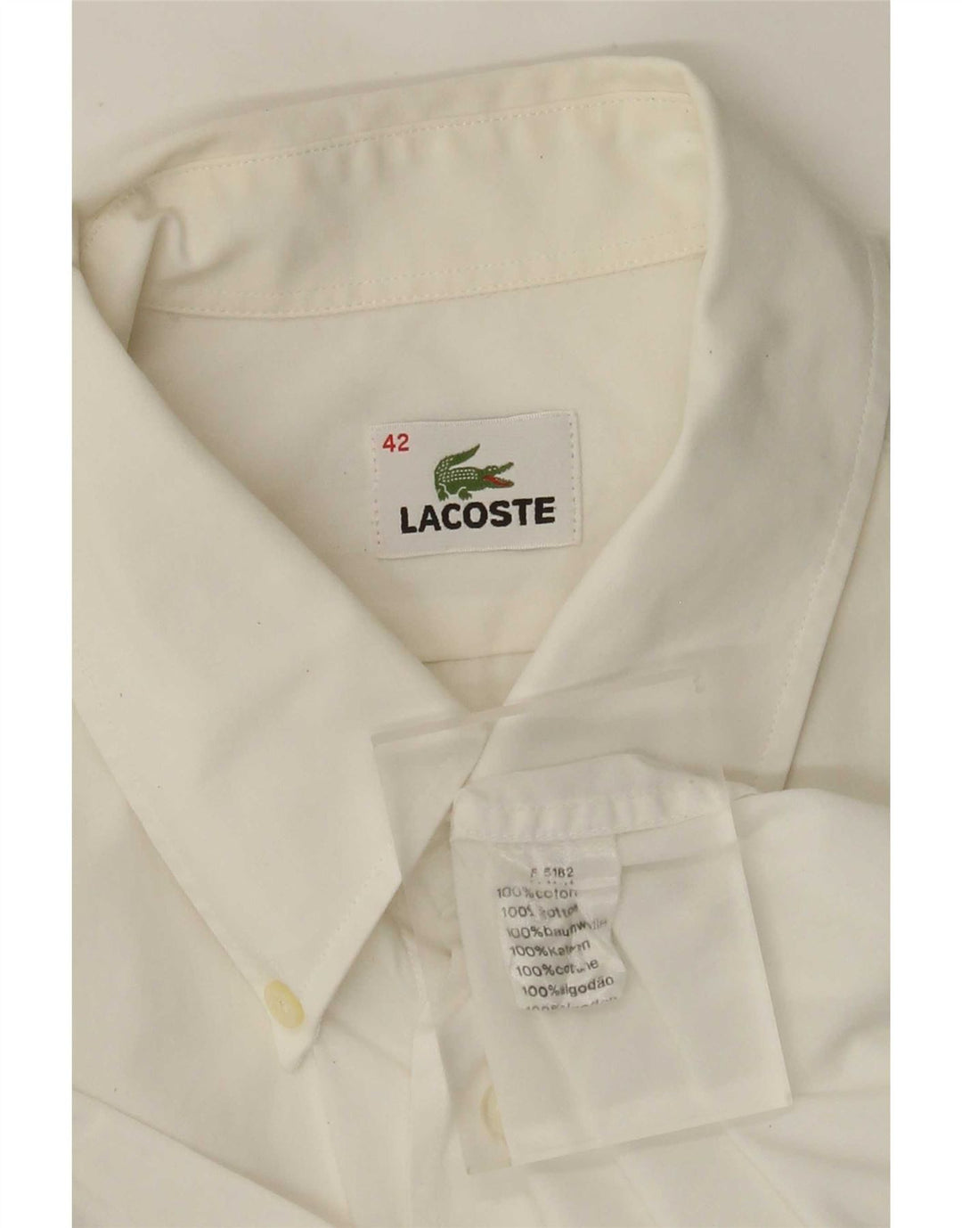 Lacoste Kortærmet Herreskjorte Størrelse 42 Stor Hvid Bomuld