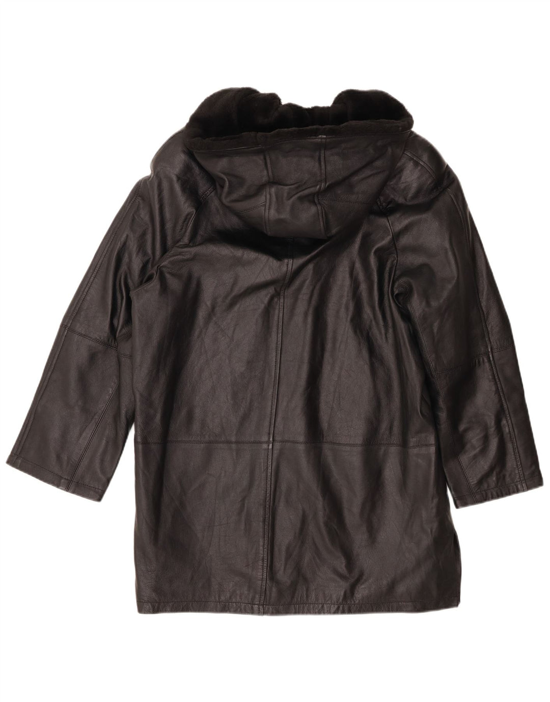 Joy Dame Hætte Oversized Læderfrakke EU 40 Medium Sort