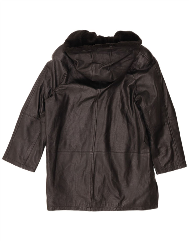 Joy Dame Hætte Oversized Læderfrakke EU 40 Medium Sort