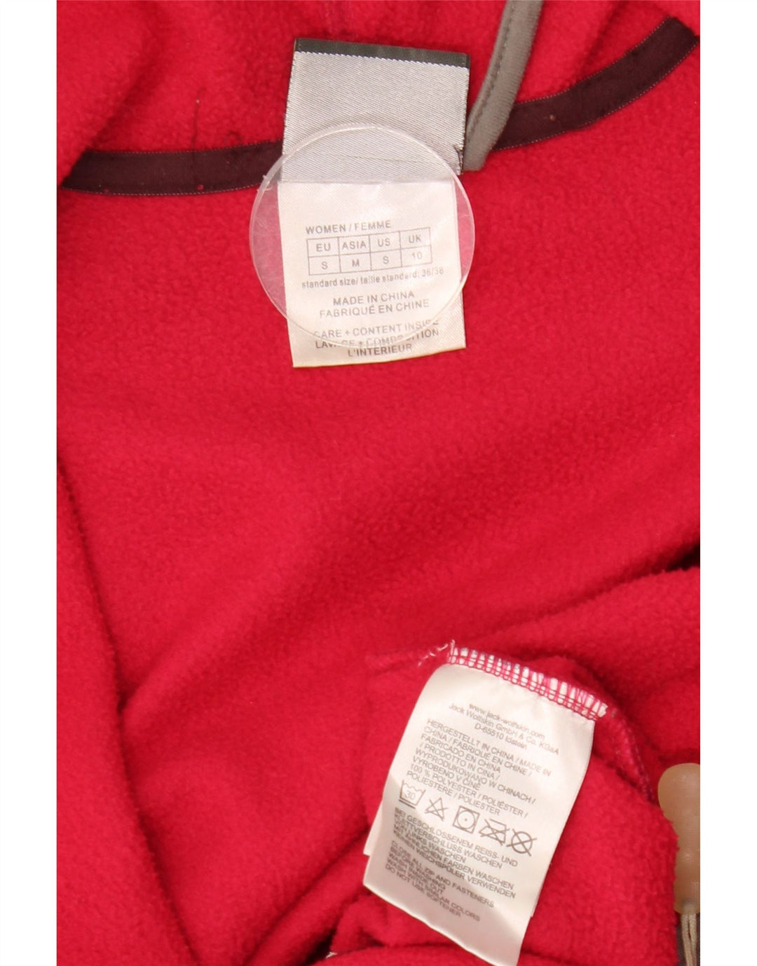 JACK WOLFSKIN Grafisk fleecejakke med hætte til kvinder UK 10 Lille Rød