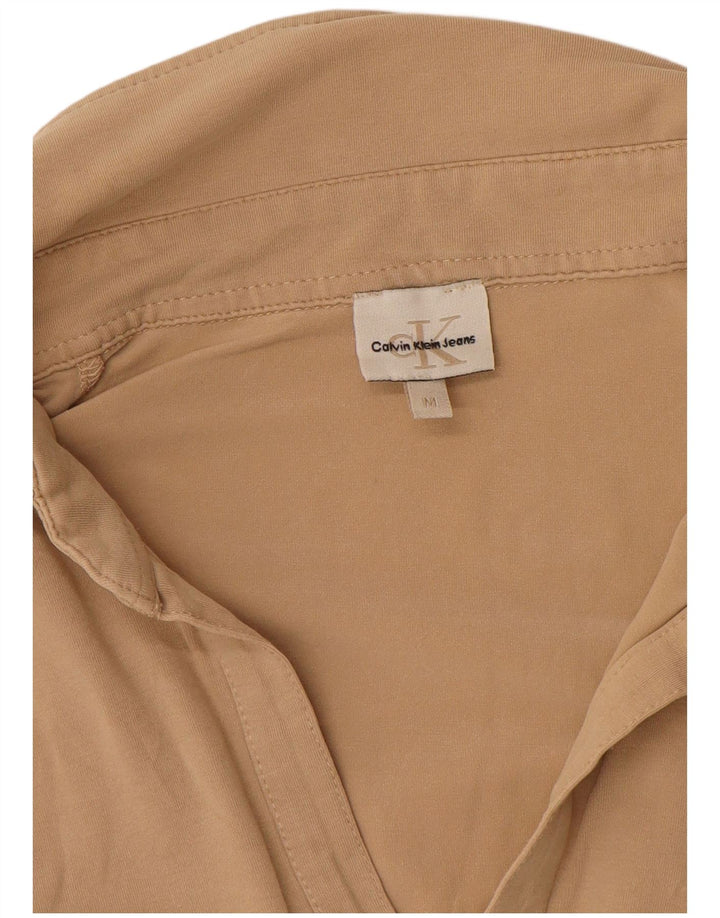 CALVIN KLEIN JEANS 3/4-ærmet dame poloshirt UK 12 Medium Beige Bomuld