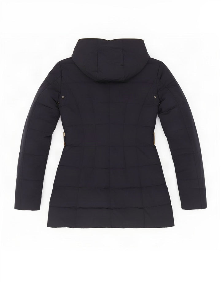 Zara Dame Hætte Polstret Frakke UK 10 Small Navy Blue Polyester