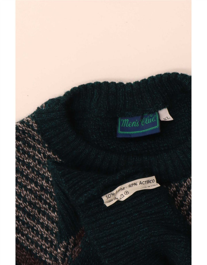 Vintage herre sweater med rund hals XL Grøn Argyle/Diamond Wool