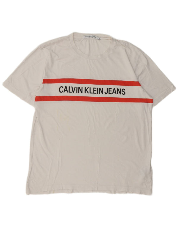 Calvin Klein Jeans Herre Grafisk T-Shirt Top XL Hvid Bomuld