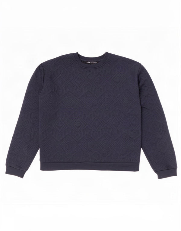 Zara Womens Oversized Sweatshirt Jumper UK 10 Small Navy Blue Geometric