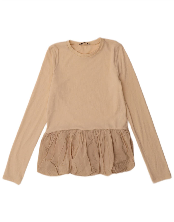 Zara Dametop Langærmet UK 12 Medium Beige Polyester