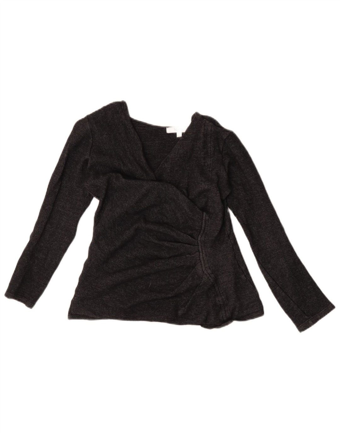 Max Mara Dame Crop Langærmet Bluse Top UK 10 Lille Grå Uld