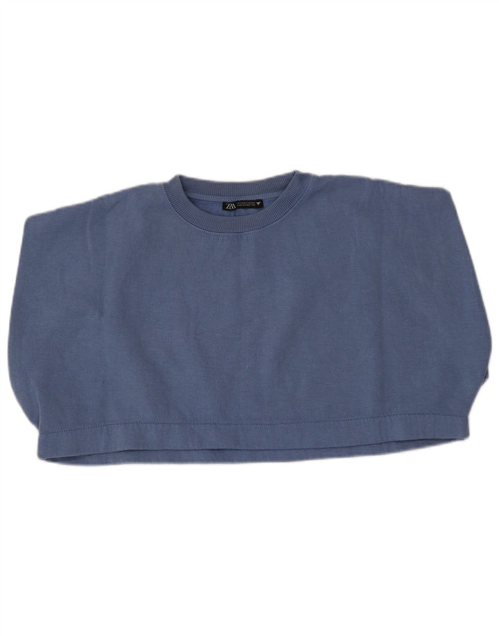 ZARA Womens Oversized Crop Sweatshirt Jumper UK 10 Small Blue