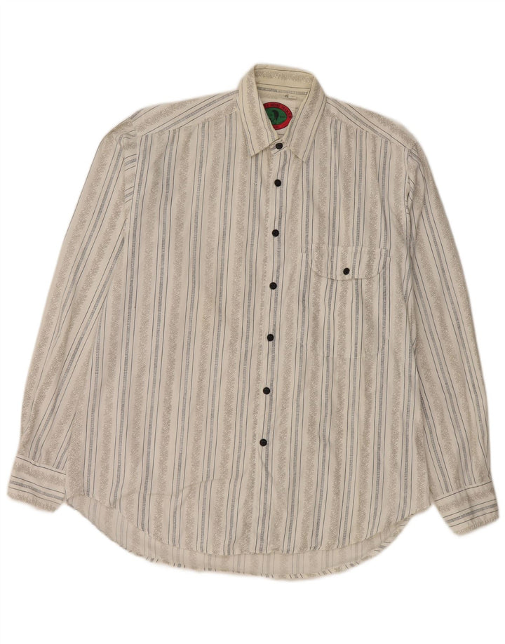 DUKE Mens Shirt XL White Striped Cotton