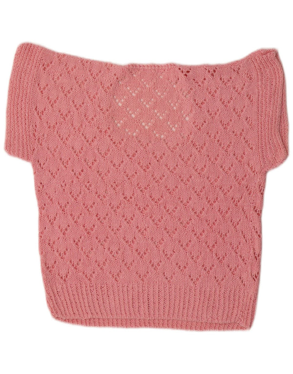 Vintage Kvinders Kortærmet Boat Neck Jumper Sweater UK 16 Large Pink
