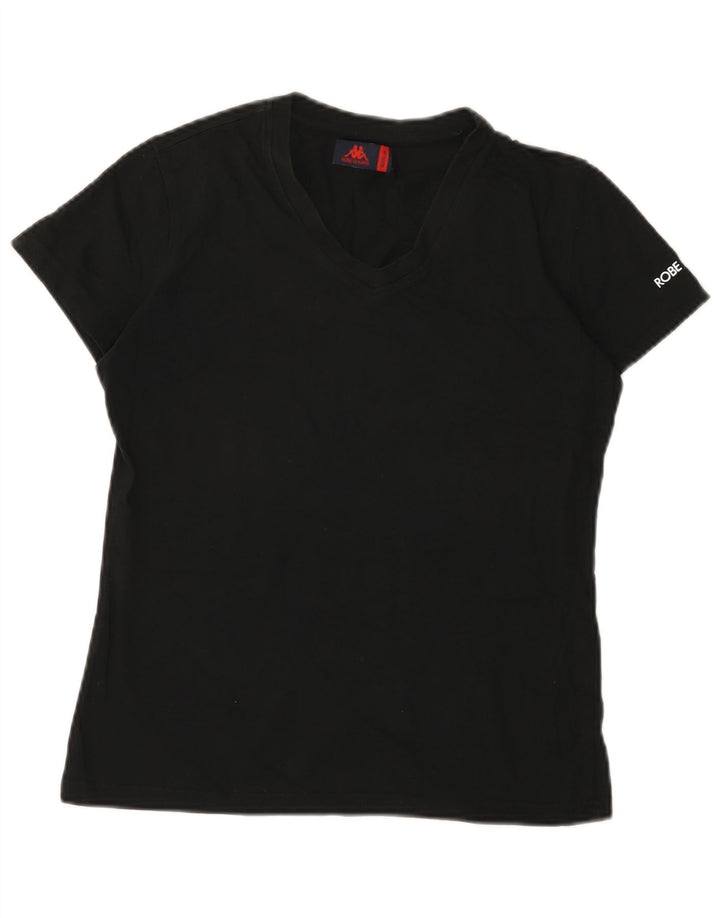 Kappa T-Shirt Top UK 12 Medium Sort Bomuld