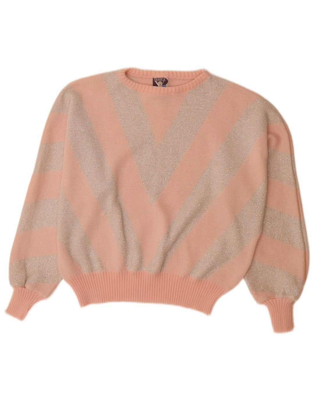 YESSICA Dame Boat Neck Jumper Sweater EU 44 XL Pink Chevron Akryl