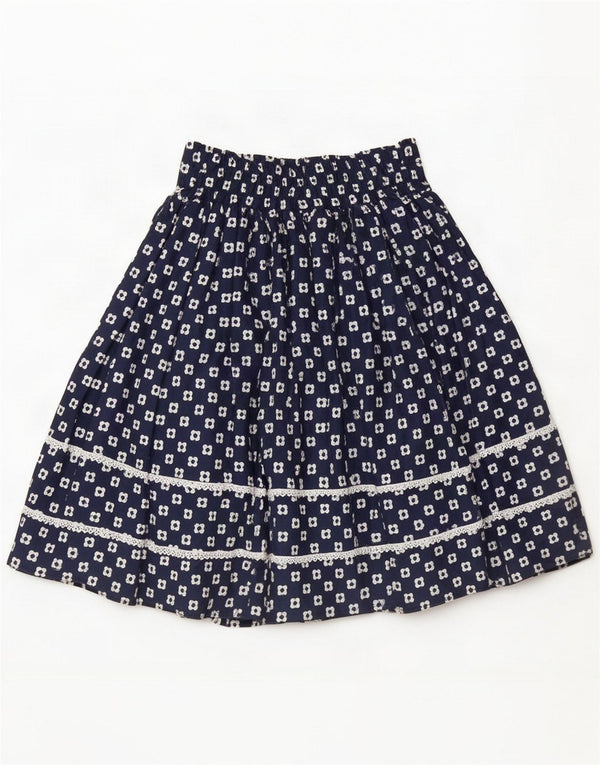 Vintage Womens A-Line Skirt US 9 Medium W26 Navy Blue Floral Cotton