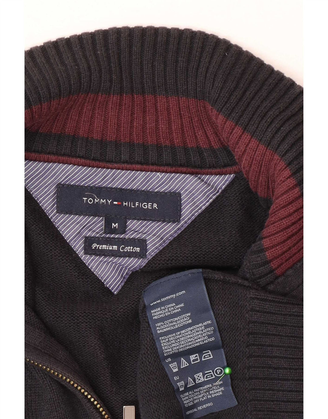 Tommy Hilfiger Herre Zip Neck Jumper Sweater Medium Navy Blue Bomuld