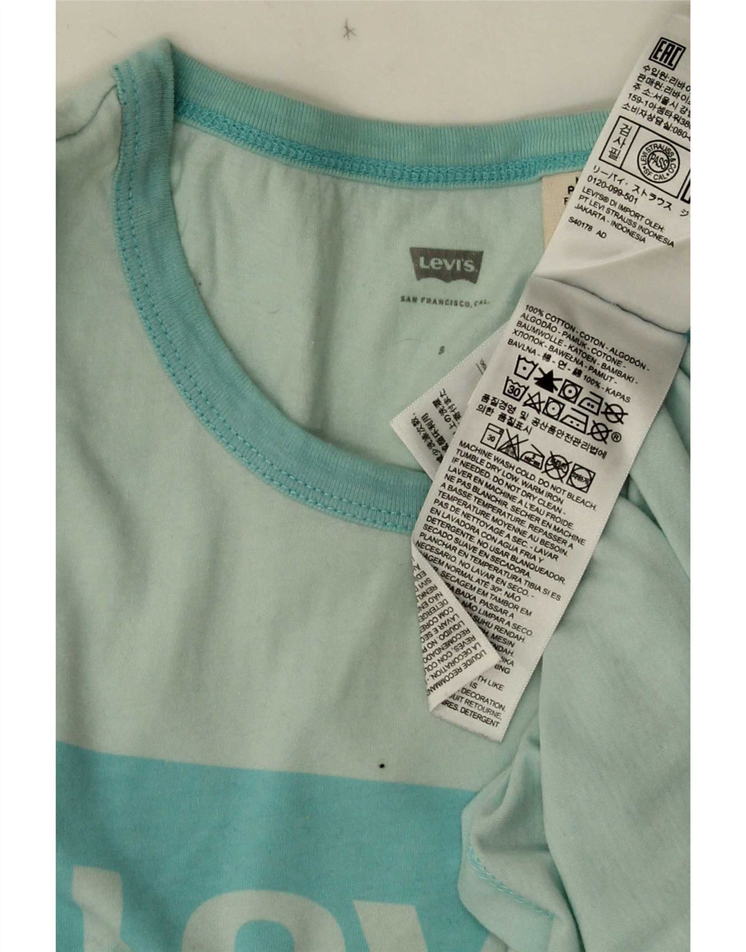 Levi's Dame Grafisk T-Shirt Top UK 10 Lille Blå Bomuld