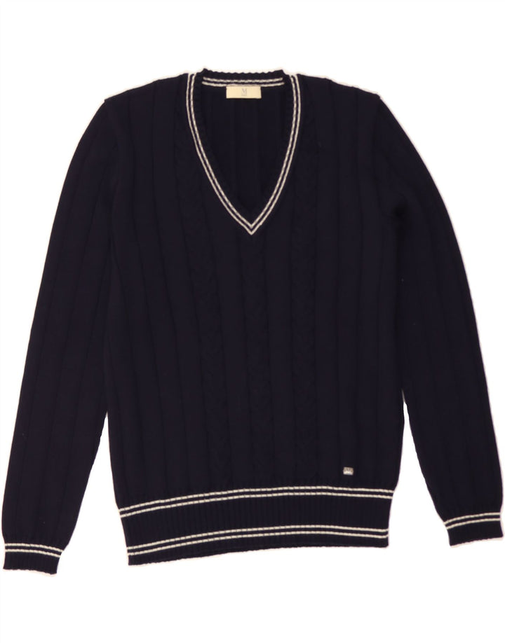 MARZ Womens V-Neck Jumper Sweater UK 14 Medium Navy Blue Vintage Marz and Second-Hand Marz from Messina Hembry 