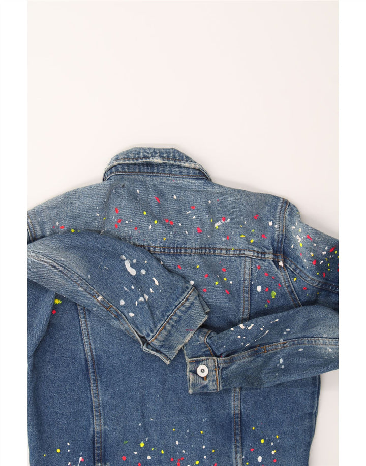 SUPERDRY Womens Graphic Crop Denim Jacket UK 10 Small  Blue Spotted Cotton Vintage Superdry and Second-Hand Superdry from Messina Hembry 