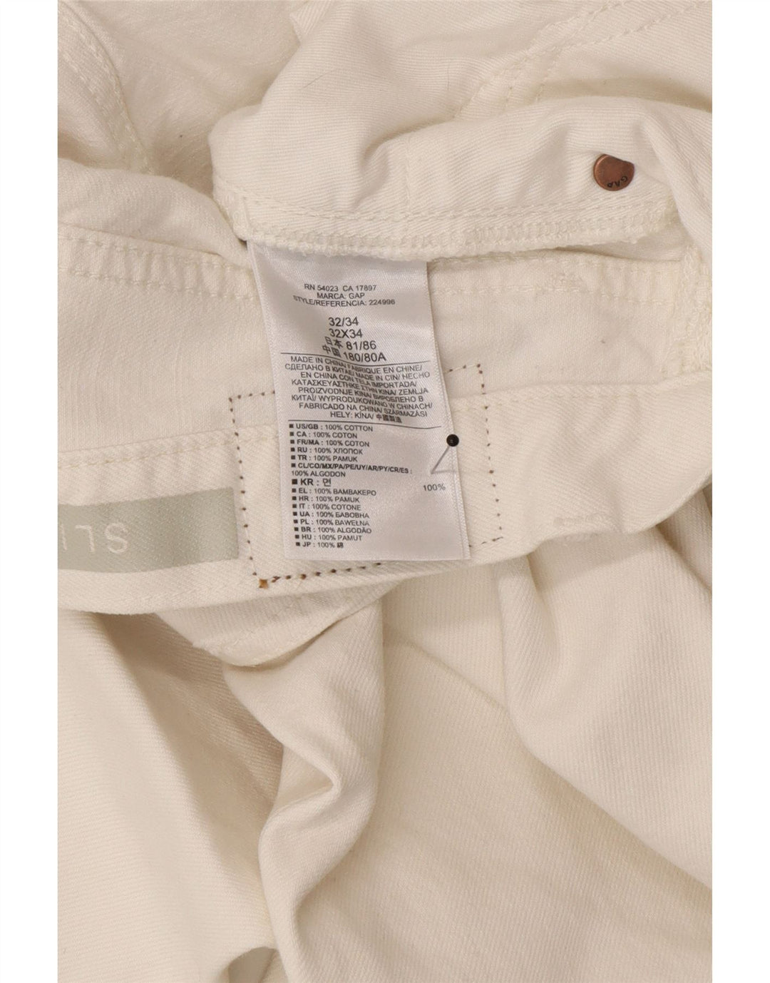 Gap Herre Slim Jeans W32 L34 Hvid Bomuld