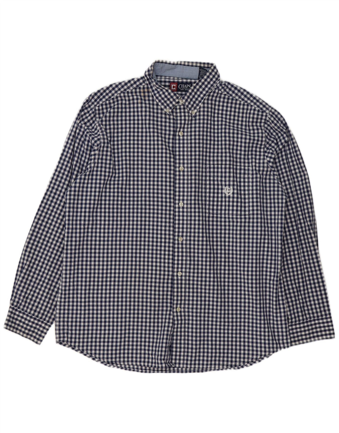 Chaps Herre Easy Care Shirt XL Navy Blue Gingham Cotton