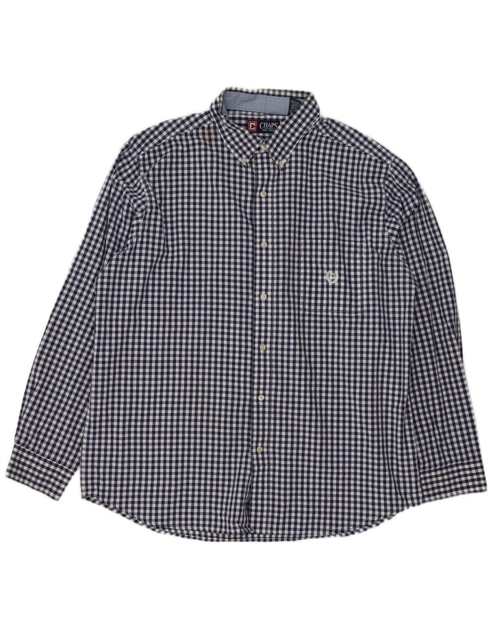 Chaps Herre Easy Care Shirt XL Navy Blue Gingham Cotton