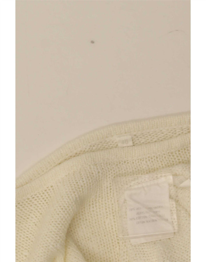 Vintage Dame Crop Grafisk Boat Neck Jumper Sweater EU 40 Medium White
