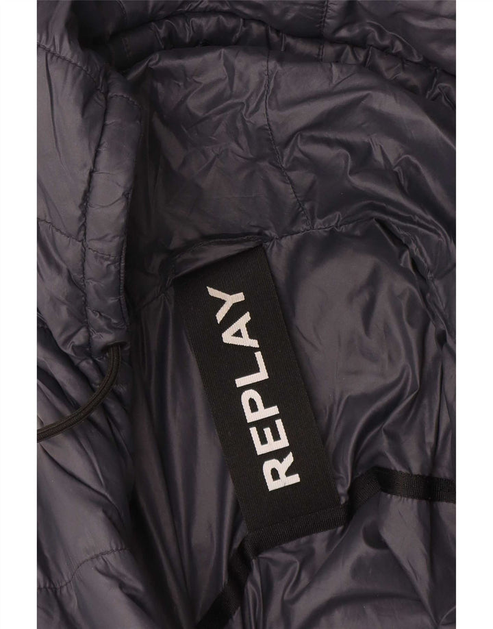 Replay Dame Hooded Padded Jacket UK 14 Large Navy Blue