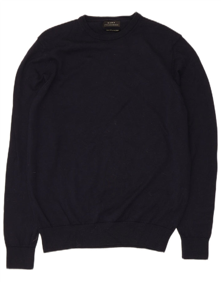 Zara Herre Crew Neck Jumper Sweater Medium Navy Blue Uld