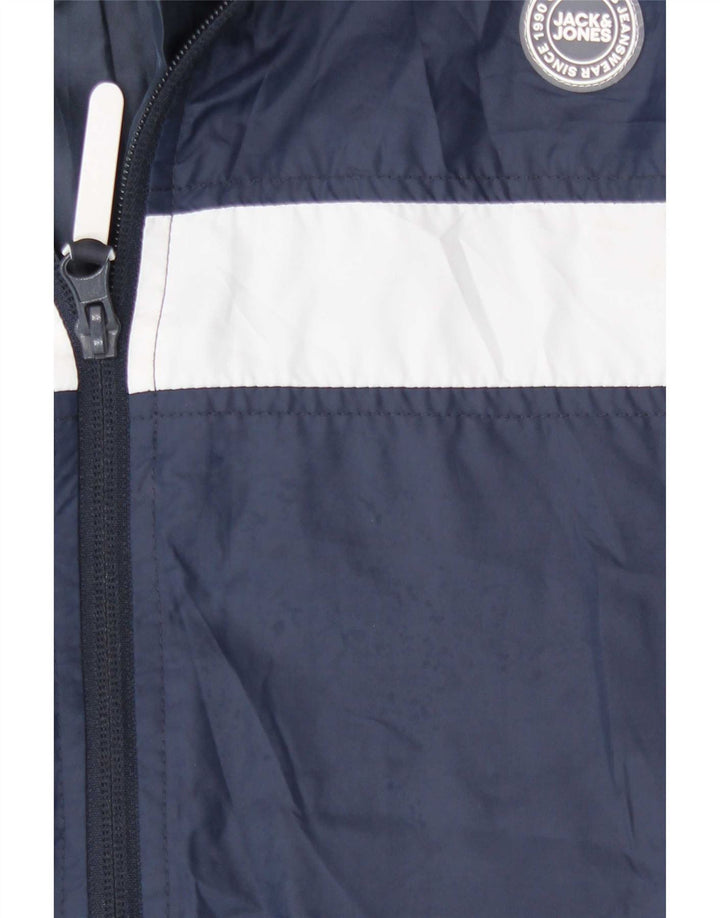 Jack & Jones Regnjakke med hætte til mænd UK 38 Medium Navy Blue Colourblock