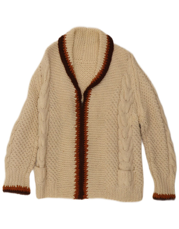 Vintage dame cardigan sweater UK 14 Medium Off White Colourblock