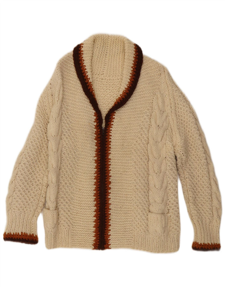 Vintage dame cardigan sweater UK 14 Medium Off White Colourblock