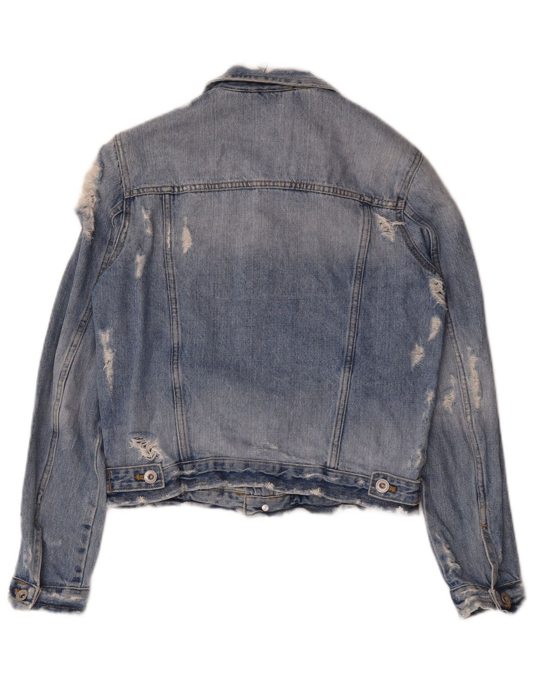 Zara Dame Distressed Denim Jacket UK 10 Small Blue