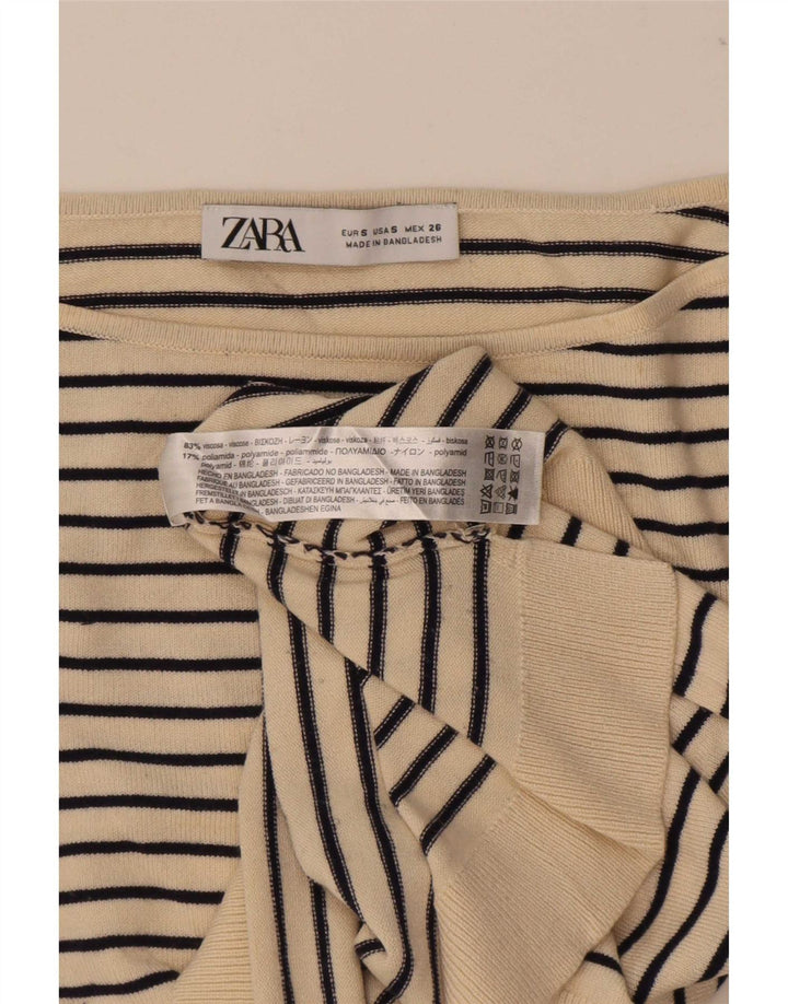 Zara Dame Oversized Top Langærmet UK 10 Small Beige Stribet Nautical