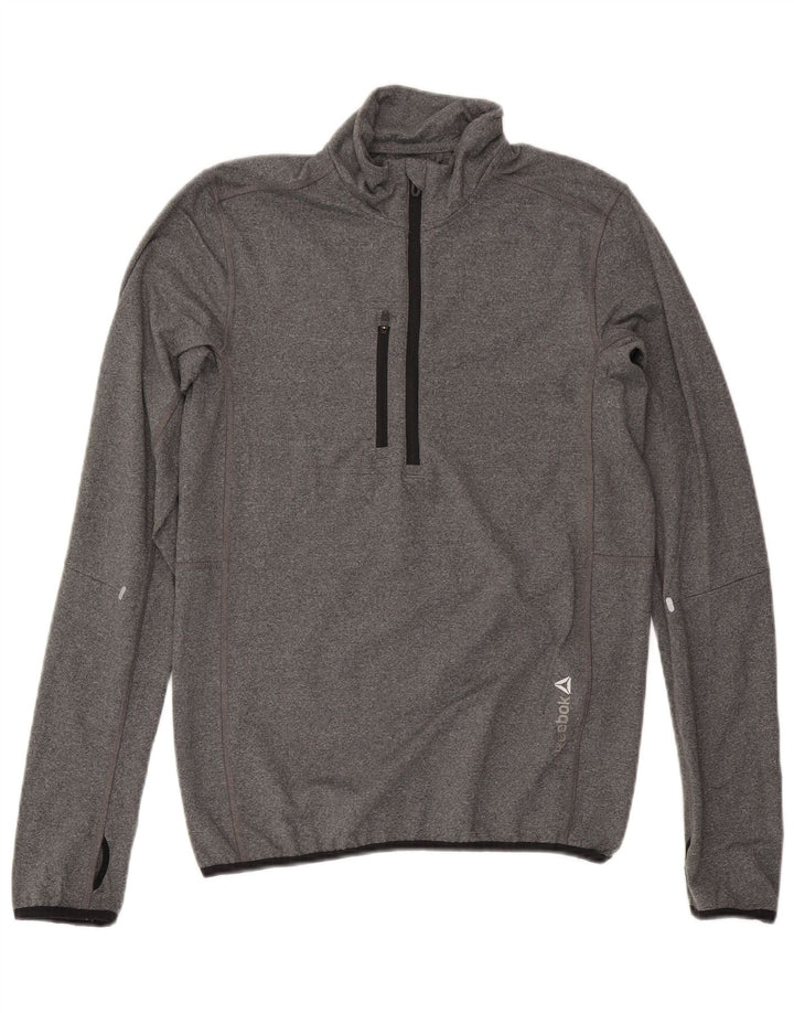 REEBOK Herre Zip Neck Pullover Træningsdragt Top Lille Grå Polyester