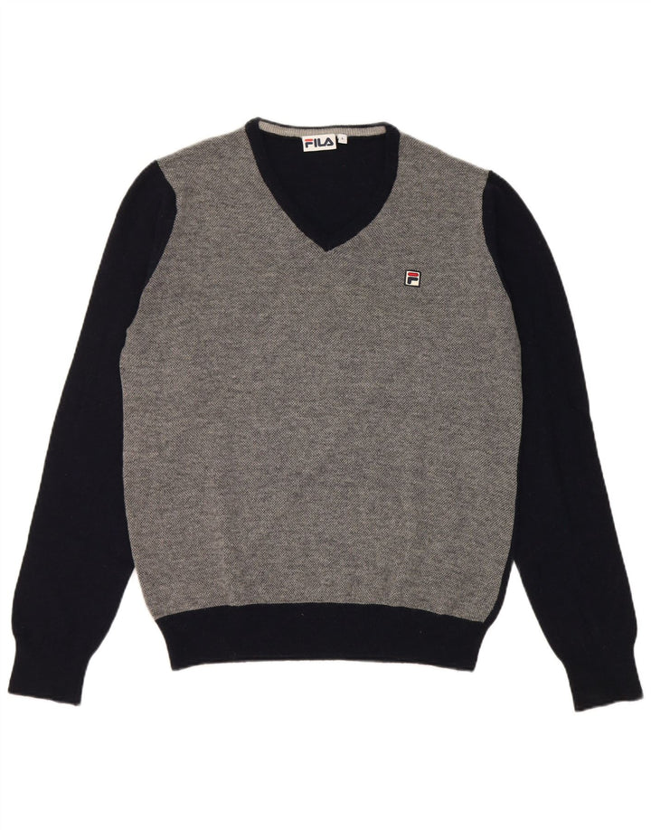 Fila Herre V-hals sweater Large Navy Blue Colourblock Lammeuld