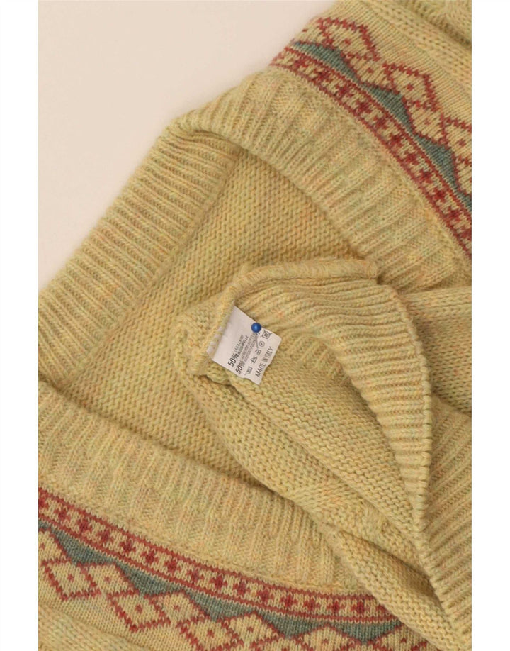 Vintage herre V-hals sweater stor gul geometrisk uld