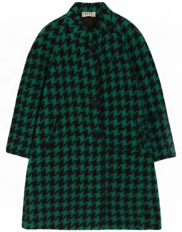 Vintage Dame Overfrakke UK 18 XL Grøn Houndstooth