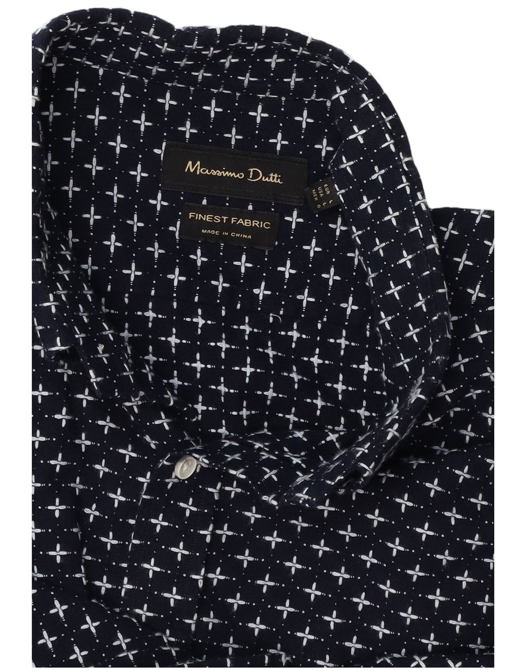 MASSIMO DUTTI Mens Shirt Large Navy Blue Spotted Cotton