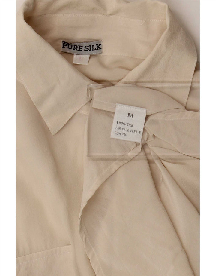 Vintage kvinders kortærmet skjortebluse UK 14 Medium Off White Silke