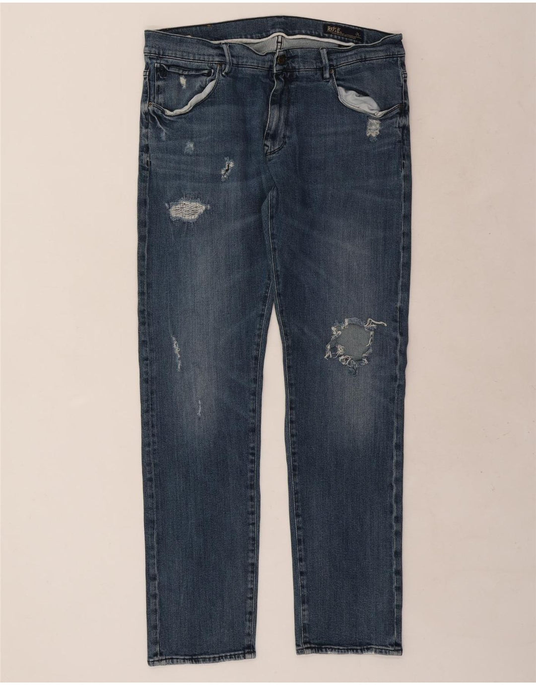 Rifle Herre Distressed Slim Jeans W38 L33 Blå Bomuld