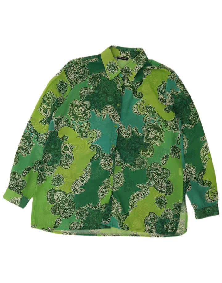 Vintage dameskjorte bluse UK 16 Stor grøn Paisley Polyester