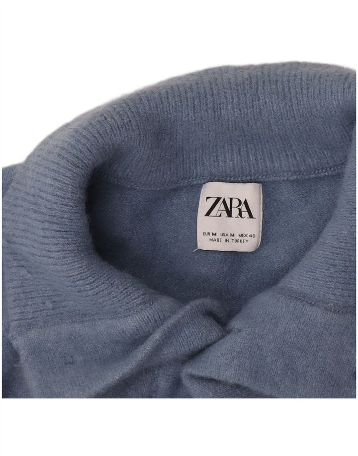 Zara Herre Button Neck Jumper Sweater Medium Blue