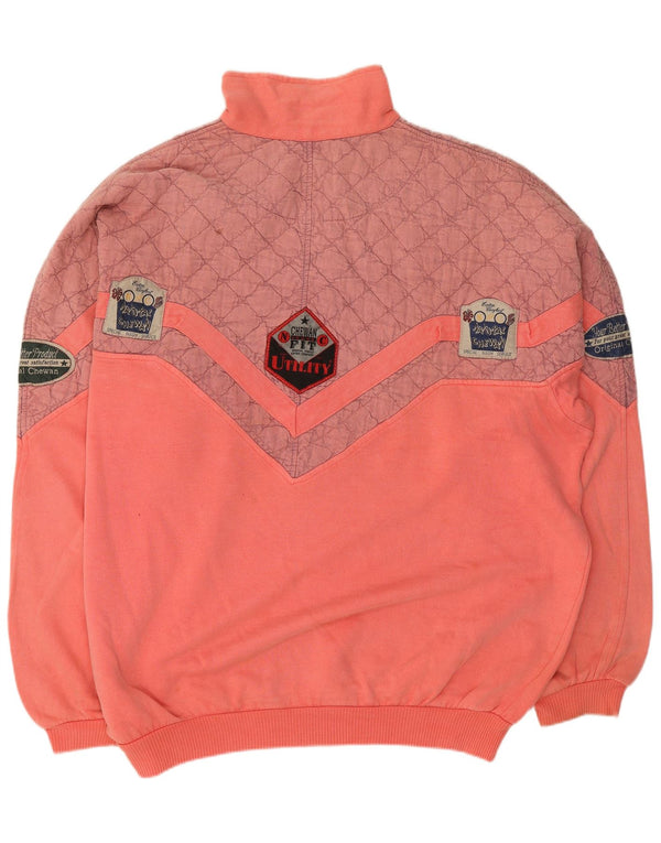 Chewan Herre Grafisk Zip Neck Sweatshirt Jumper 2XL Pink Colourblock Bomuld