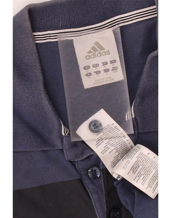 ADIDAS Mens Polo Shirt Medium Navy Blue Striped Cotton Vintage Adidas and Second-Hand Adidas from Messina Hembry 