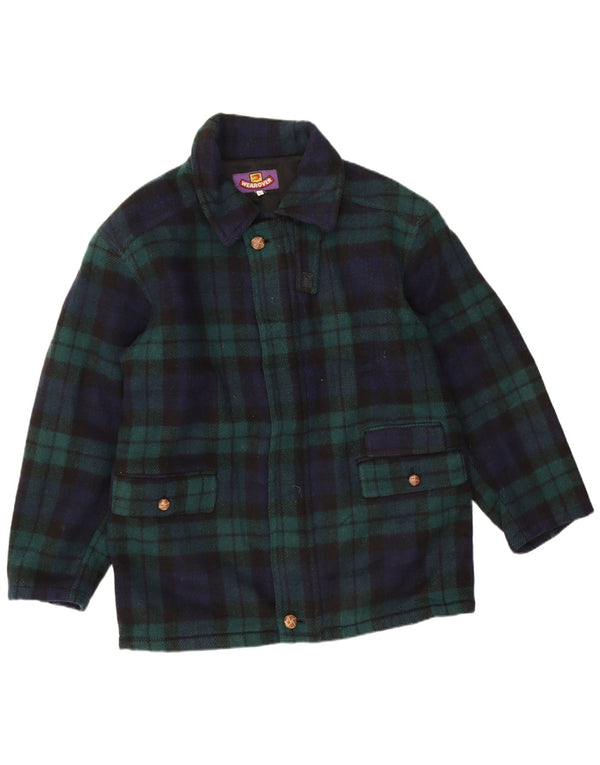 Wear Over Herre Windbreaker Coat UK 38 Medium Navy Blue Check Wool