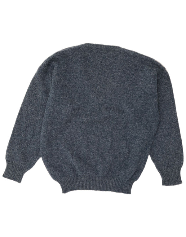 VINTAGE Herre V-hals sweater IT 52 Large Navy Blue Argyle/Diamond