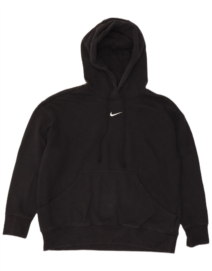 Nike Dame Oversized Hoodie Jumper UK 14 Medium Sort Bomuld