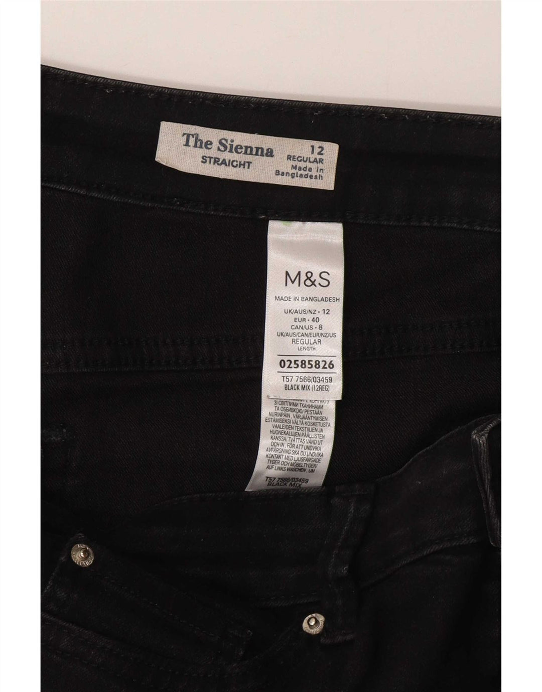 Marks & Spencer Womens The Sienna Straight Jeans UK 12 Medium W32 L30 Black