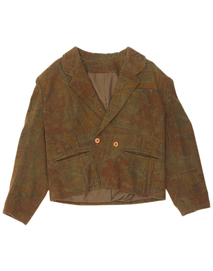 Vintage Dame Dobbeltradet Blazer Jacket UK 14 Medium Khaki Geometric