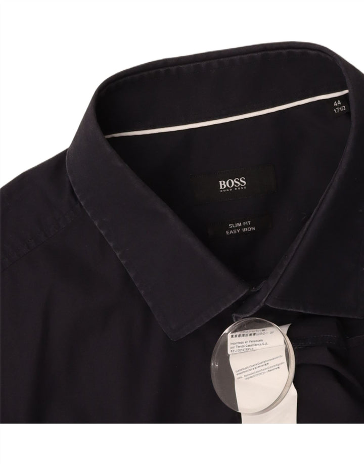 HUGO BOSS Herre Slim Fit skjorte str. 44 17 1/2 XL Marineblå Bomuld