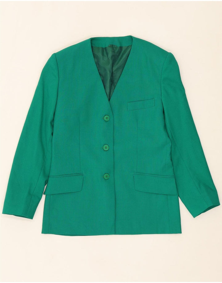 VINTAGE Womens 3 Button Blazer Jacket IT 42 Medium Green Wool Vintage Vintage and Second-Hand Vintage from Messina Hembry 